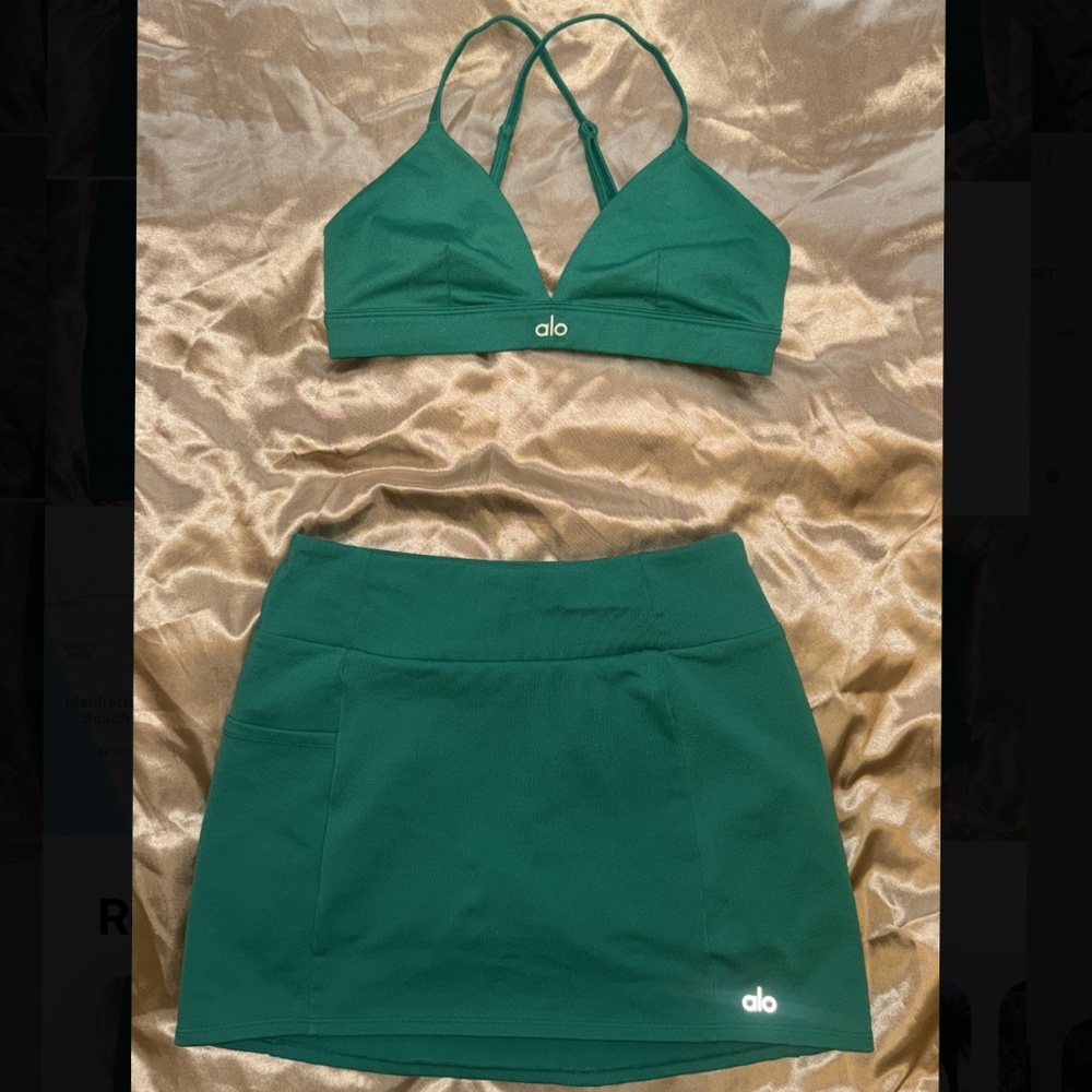 Alo Yoga Splendor Bra & Airbrush High-Waist Good Form Tennis Skirt XS